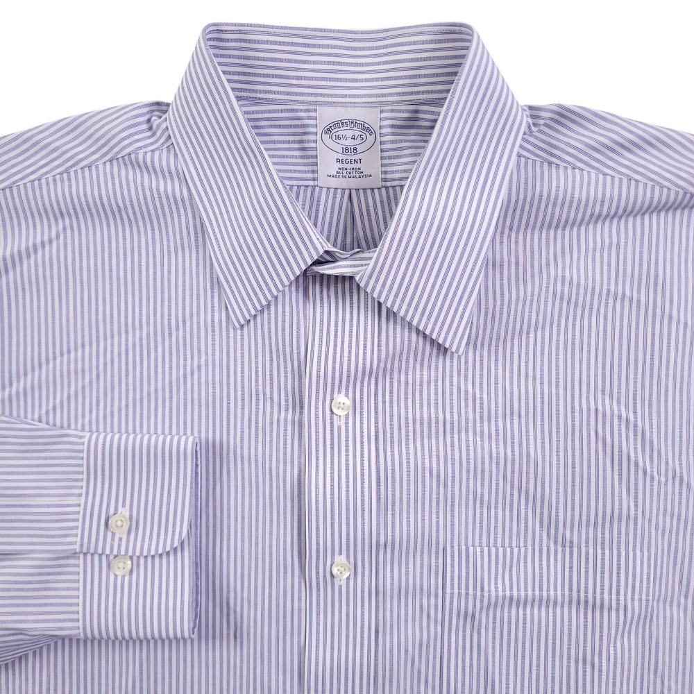 Brooks Brothers Dress Shirt 16.5 34/35 Regent Fit Non Iron Blue White Stripe Men